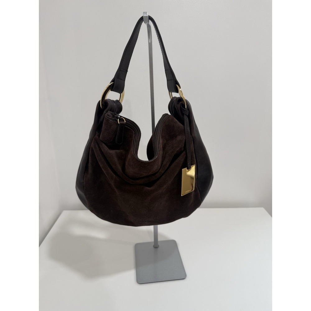 Classic Dark Brown Suede Hobo Shoulder Bag